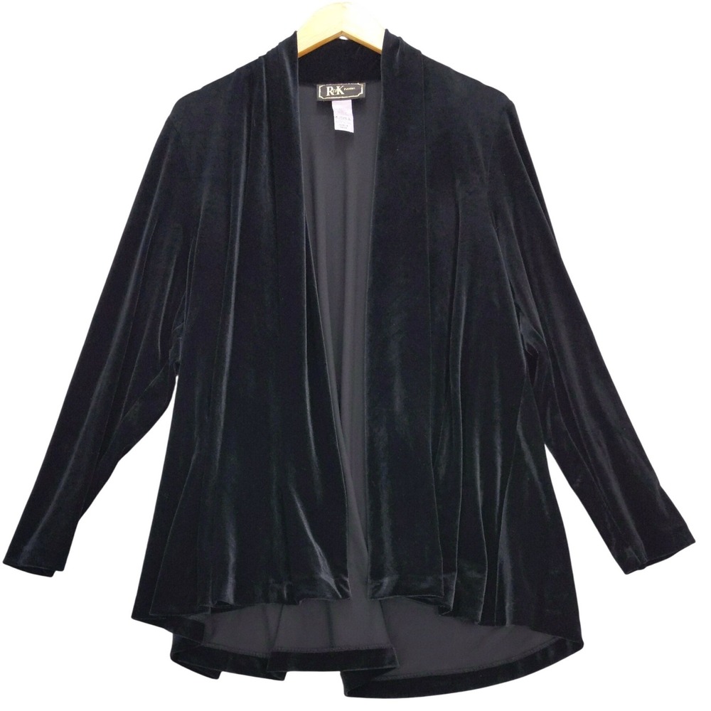vtg R&K Evening Black Velvet Drape Front Cardigan‎ Jacket Missy 8 Witchy Goth